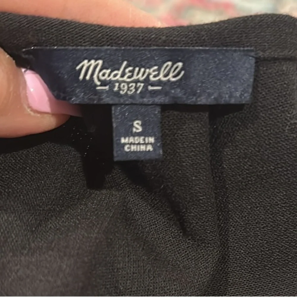 Madewell black round neck pullover zipper front pockets sheath 3/4 sleeves dress